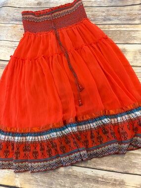 Lapis Women’s Medium Boho Flowy Halter Tie Midi Orange Festival Dress or Skirt